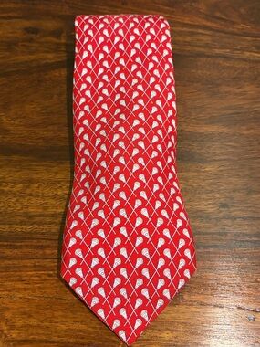 Vineyard Vines Red Tie with White Lacrosse Stick Motif